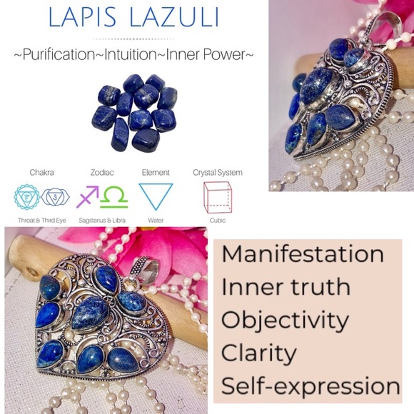 Lovely Lapis Lazuli Gemstone Handmade Filigree Heart Pendant - Picture 5 of 6